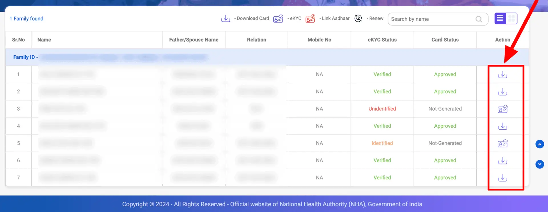 Ayushman Card Family Details Show